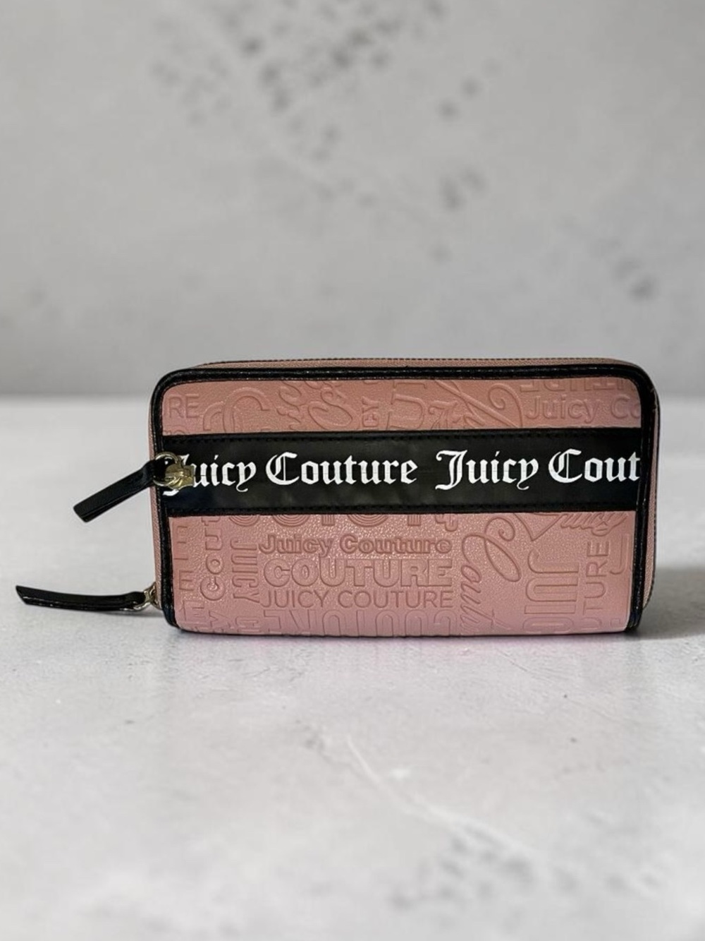 Juicy Couture Pink Zip Around Wallet Embossed Logo